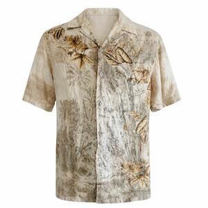 Claiborne Luxe Short Sleeve Linen Hawaiian Shirt Size L